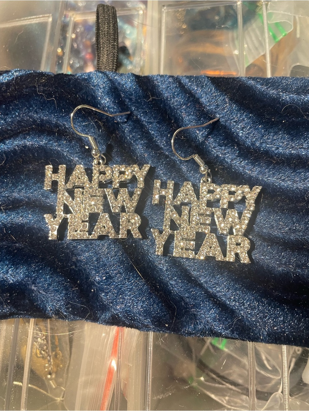 Rhinestone "Happy New Year" Dangle Earrings